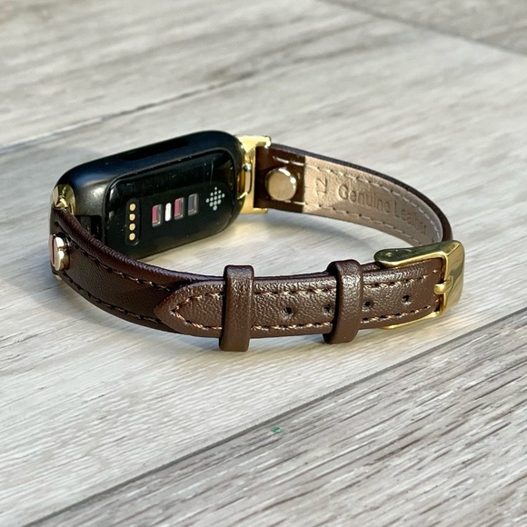 Fitbit Inspire 3 Band Women Strap Gold Accents Slim Leather Adjustable Bracelet - Picture 2 of 10